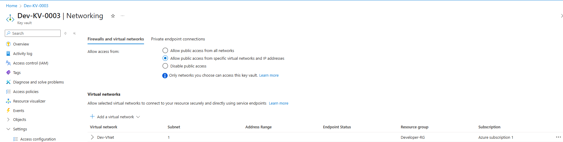 Limit network access for Azure Key Vault